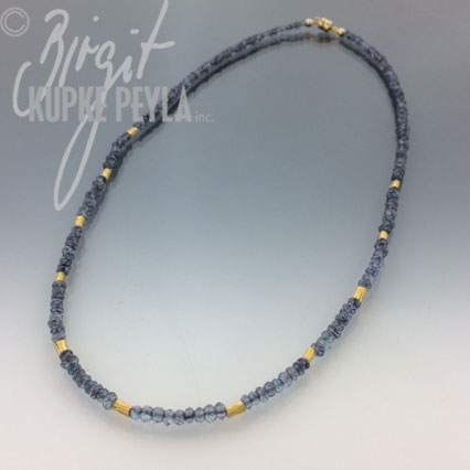 Iolite and Gold bead necklace with magnetic clasp